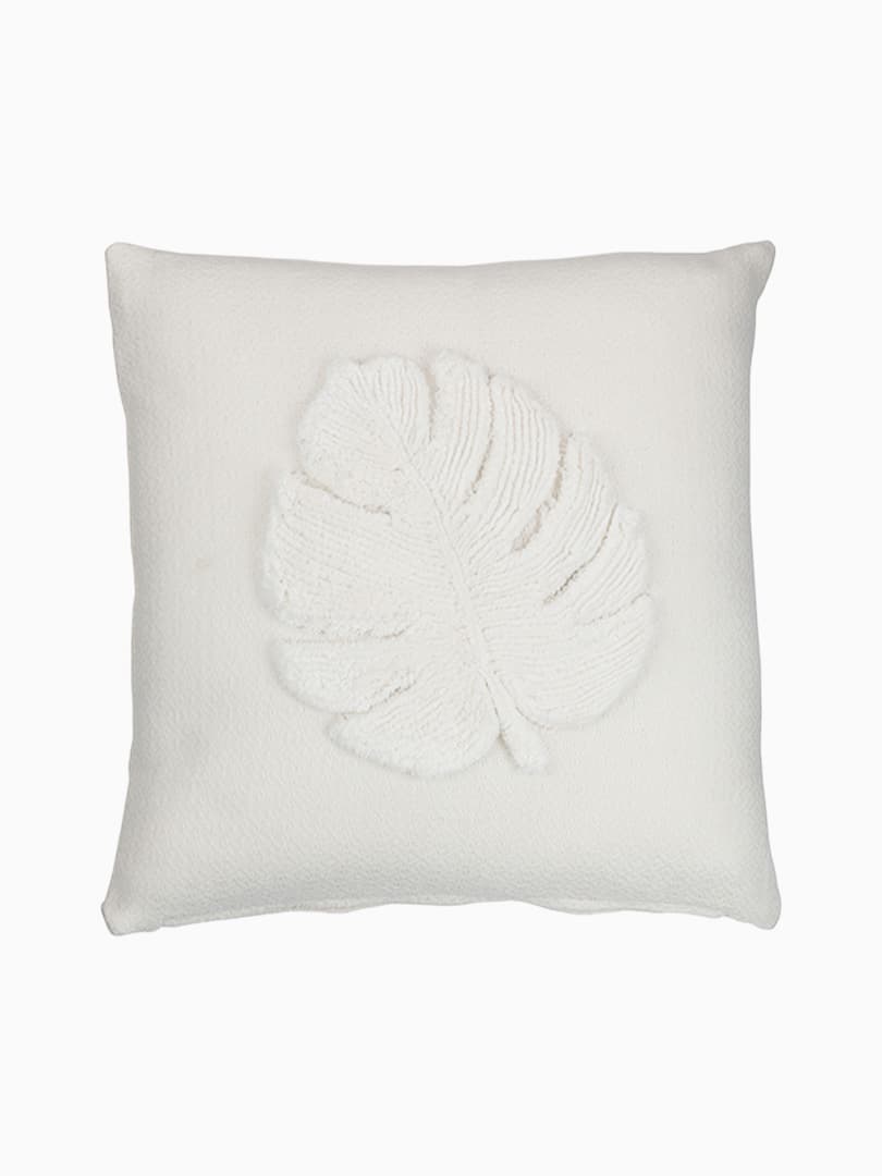 Cuscino Foglie Quadrato Poliestere Bianco