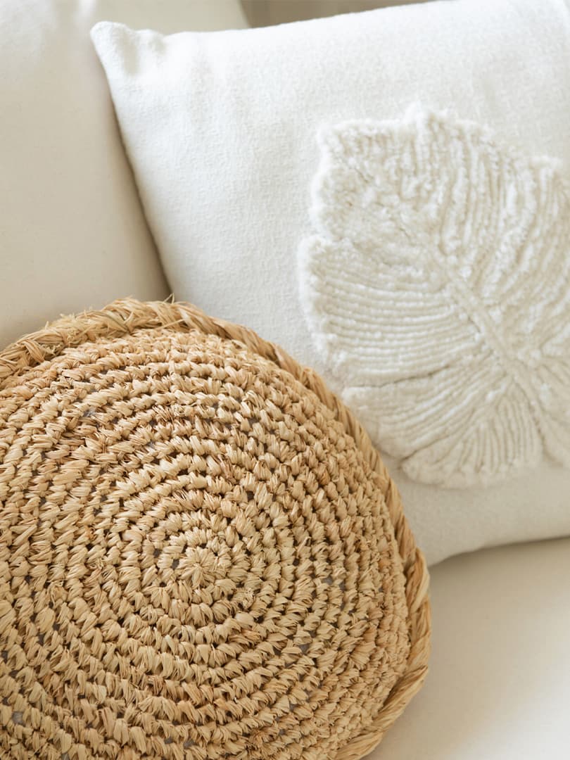 Cuscino Foglie Quadrato Poliestere Bianco