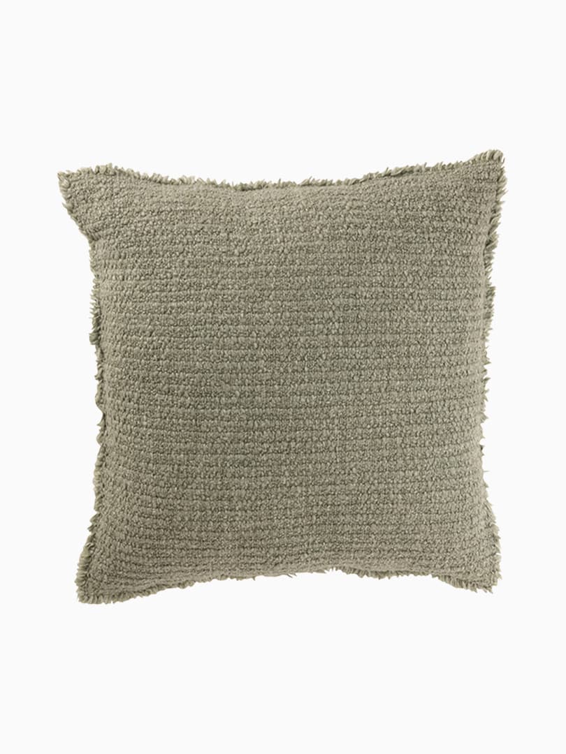 Cuscino con Bordo Sfilacciato in Cotone e Poliestere Verde Salvia