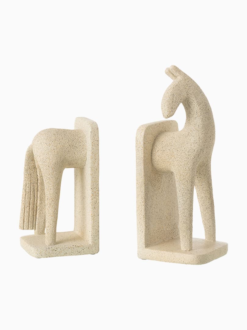 Fermalibri Cavallo Moderno Resina Beige set da 2 unità