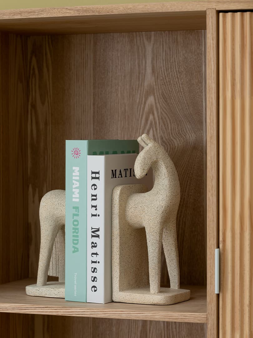 Fermalibri Cavallo Moderno Resina Beige set da 2 unità