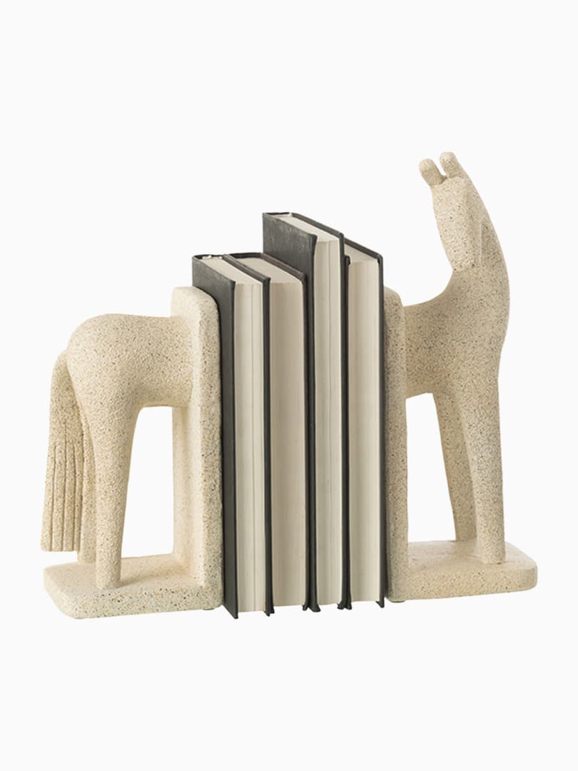 Fermalibri Cavallo Moderno Resina Beige set da 2 unità