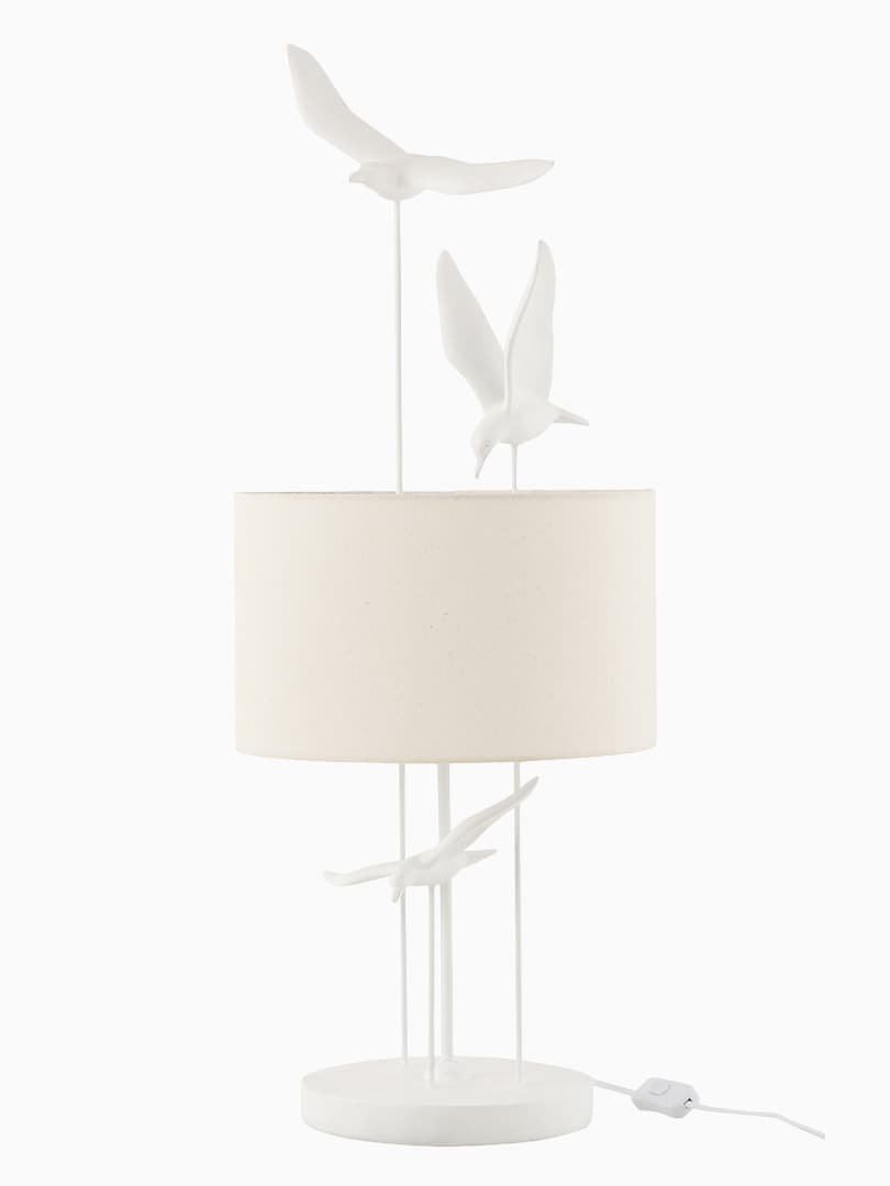 Lampada Uccelli in Resina Bianco e Beige