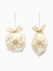 Palline di Natale in Vetro con Fiori Champagne