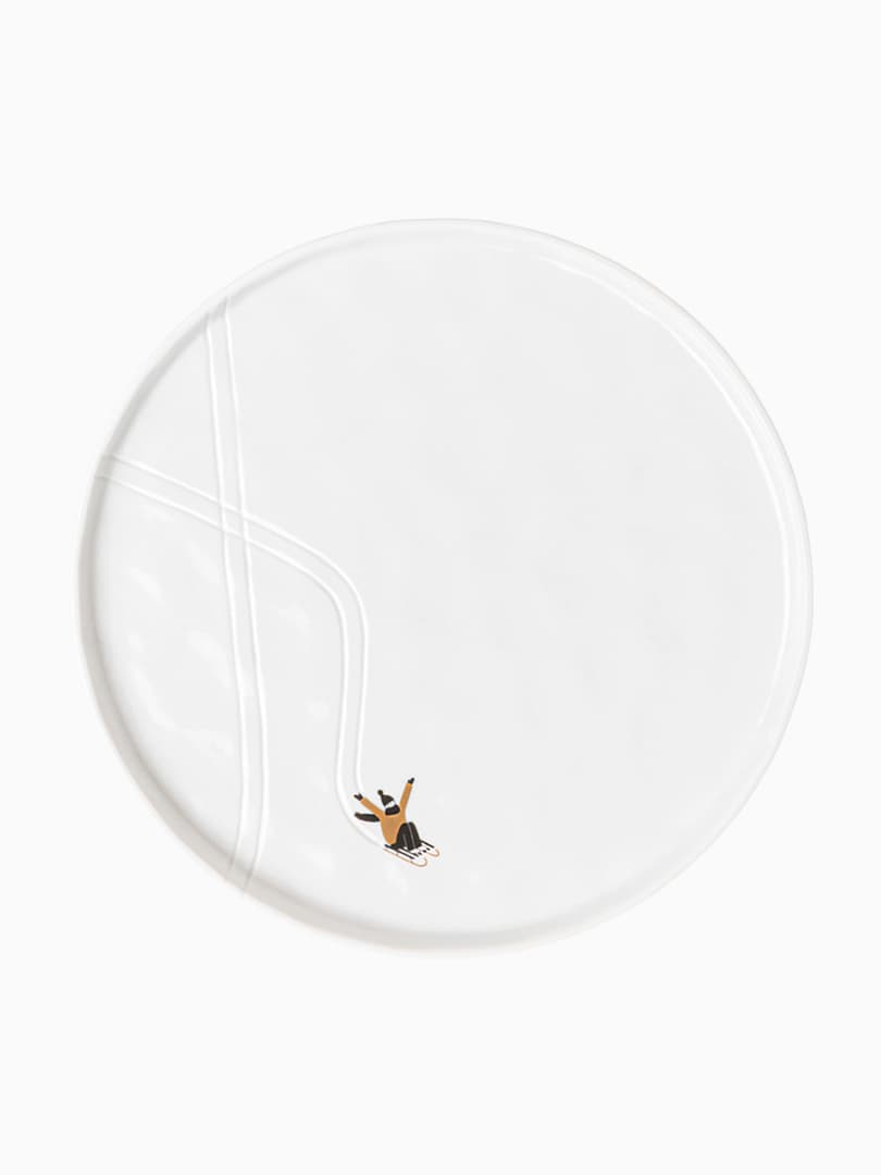 Piatto Piano in Porcellana Slittino Dorato