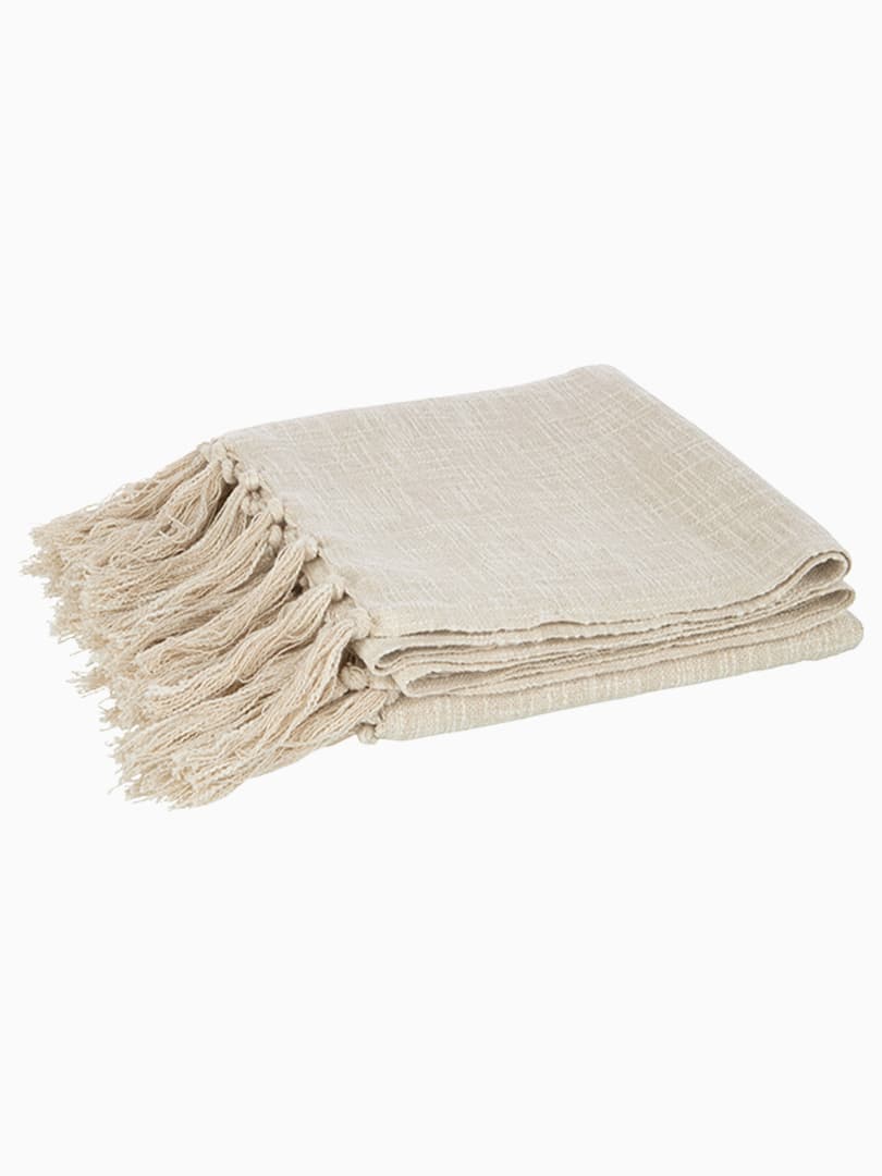 Plaid Frangia in Cotone Beige