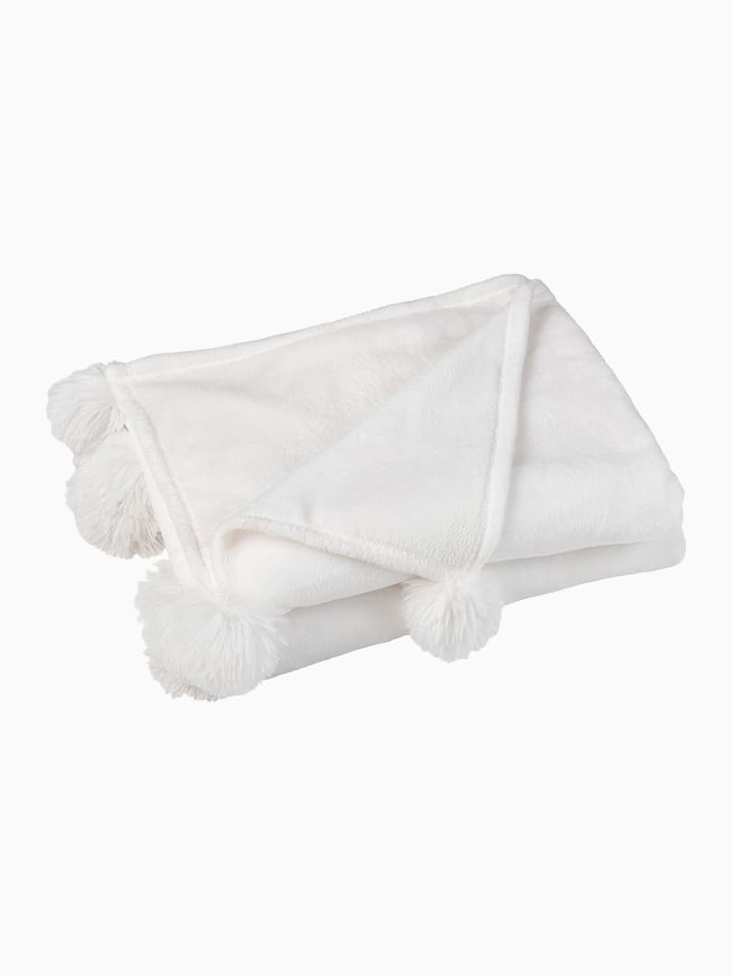 Plaid Pompon Bianco
