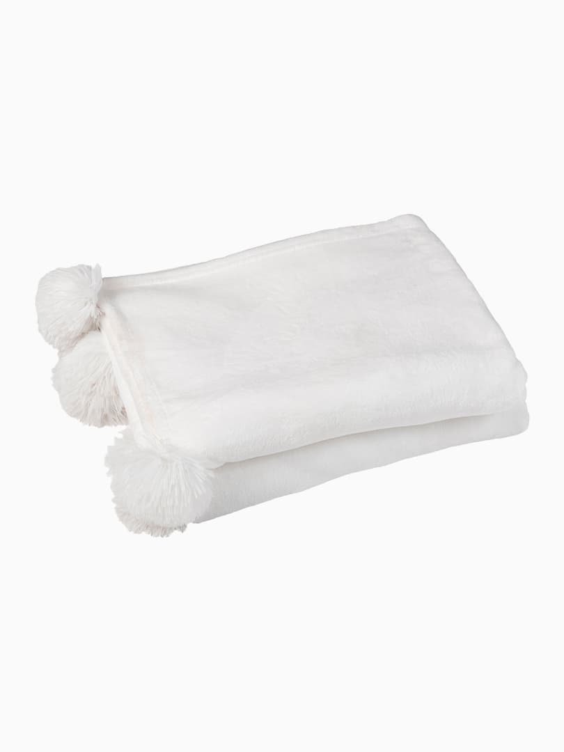 Plaid Pompon Bianco