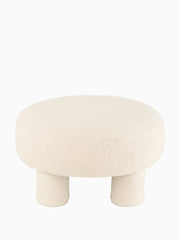 Pouf Rotondo Teddy Piedi Bouclé Bianco