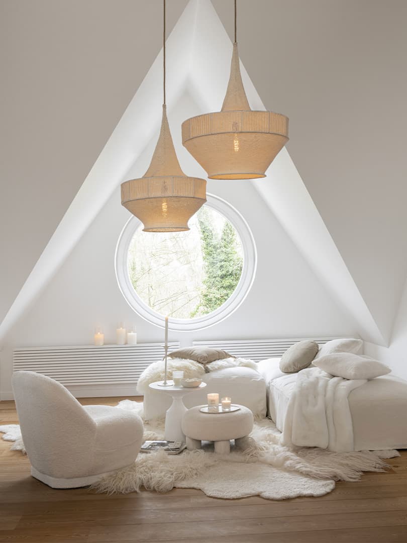 Pouf Rotondo Teddy Piedi Bouclé Bianco