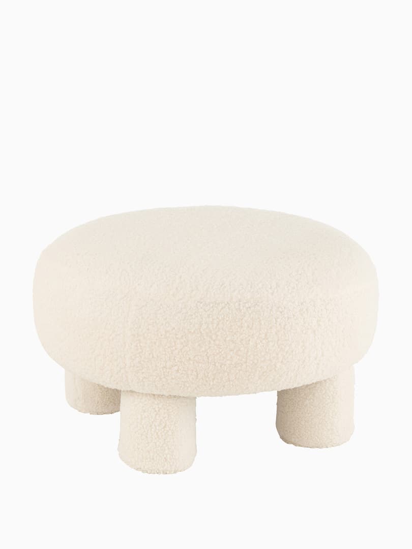 Pouf Rotondo Teddy Piedi Bouclé Bianco