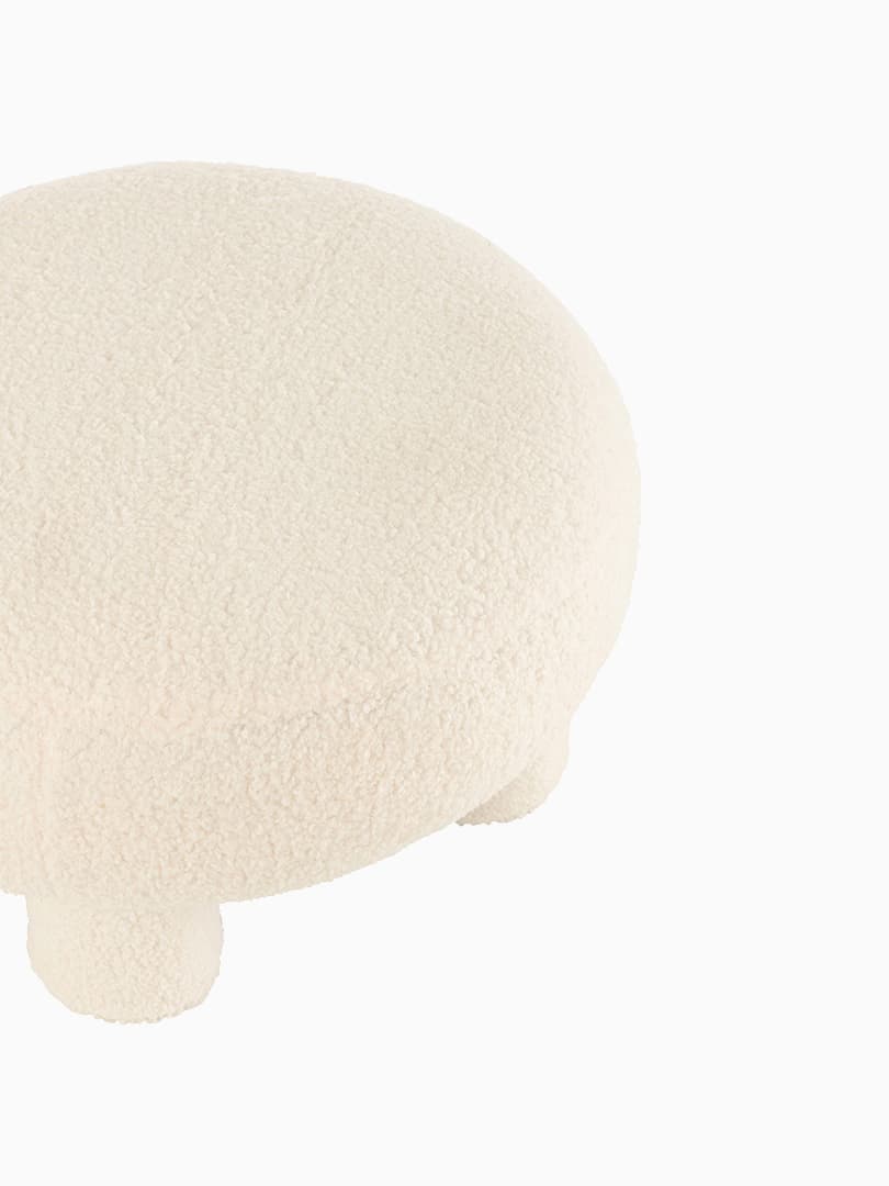 Pouf Rotondo Teddy Piedi Bouclé Bianco