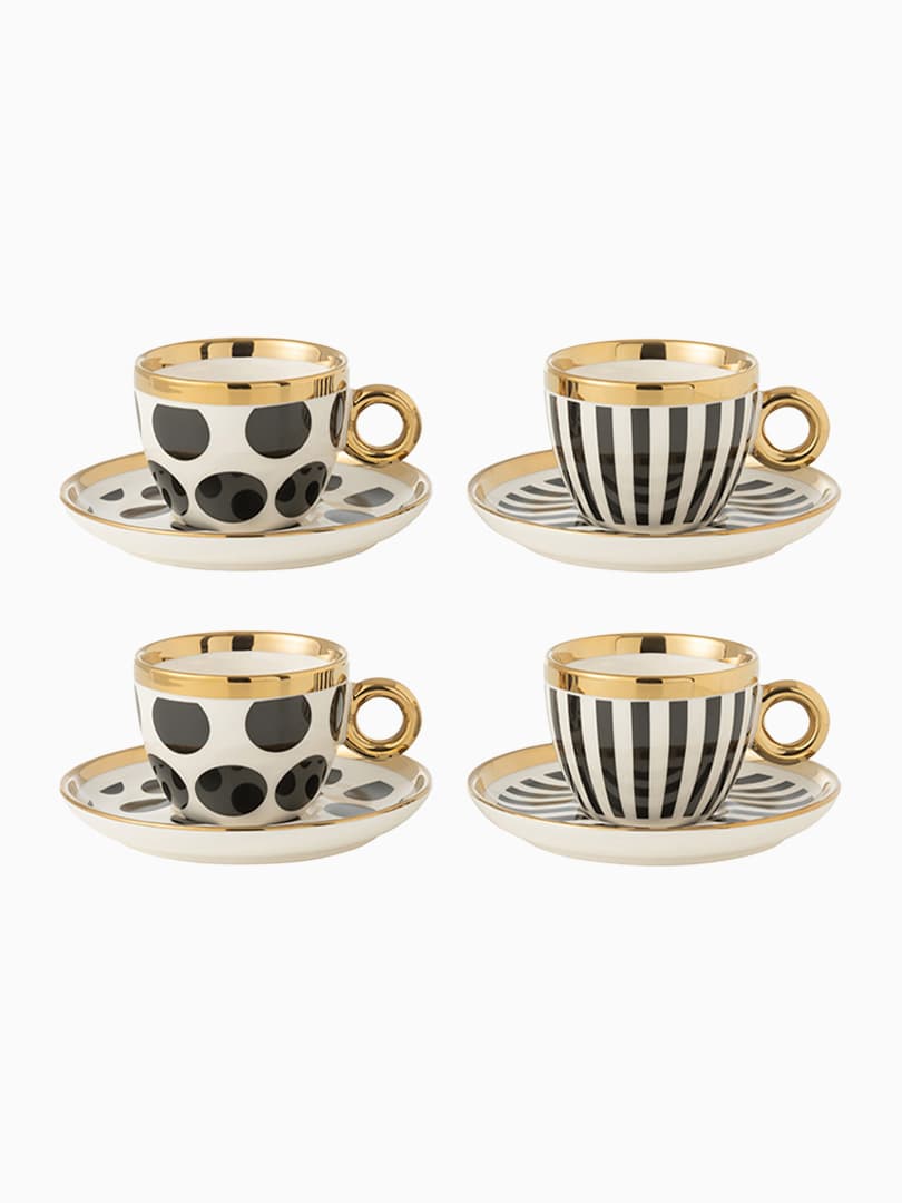Set di 4 Tazze + Piattini Ceramica Mix