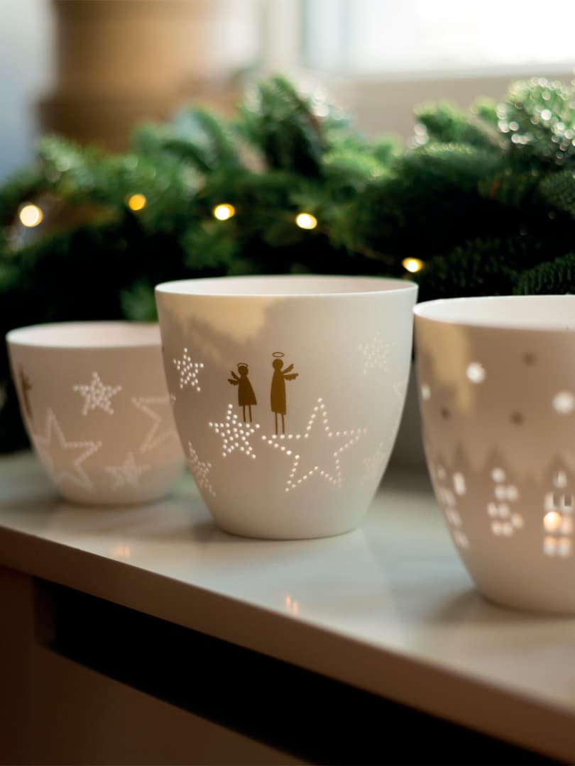 Vasetto Portacandele in Porcellana con Angeli