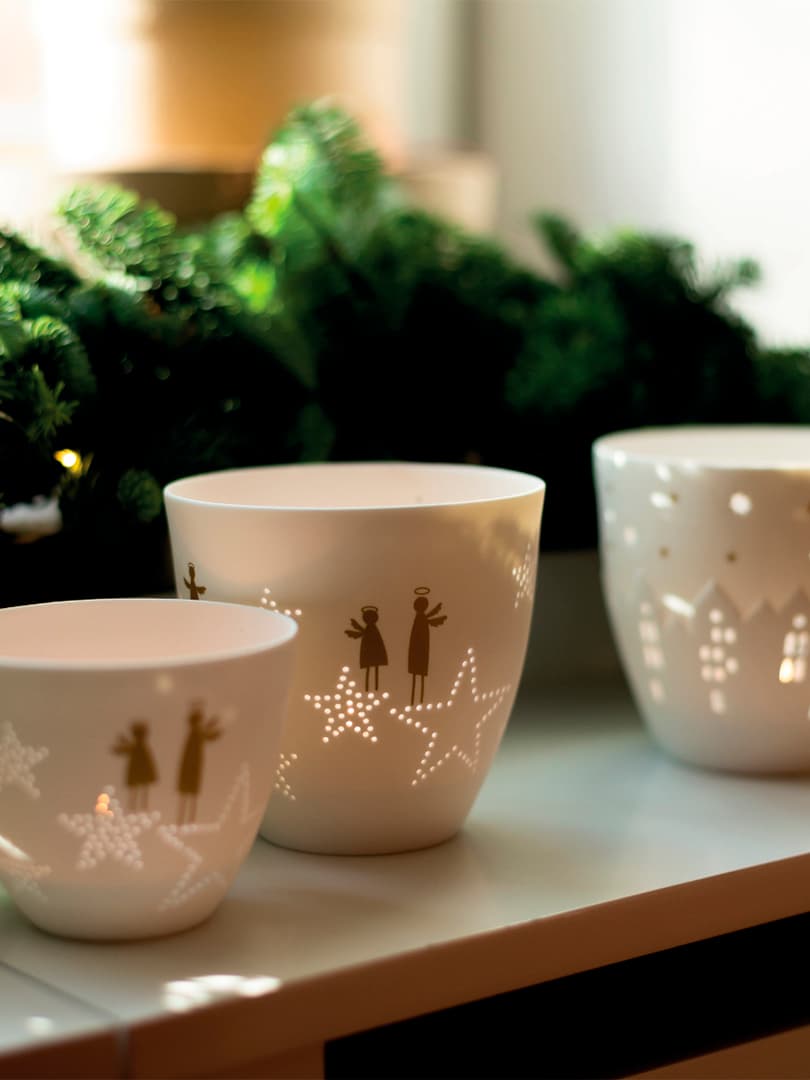 Vasetto Portacandele in Porcellana con Angeli