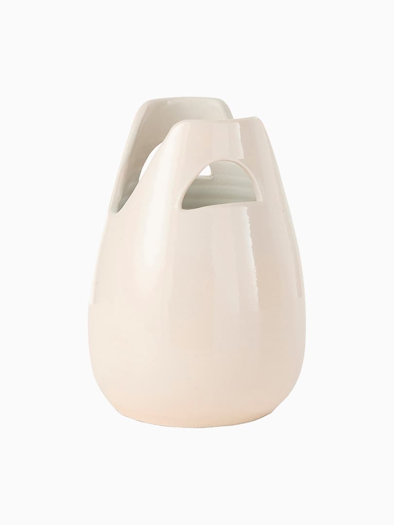 Vaso Bianco in Ceramica con Manici, alt. 30 cm