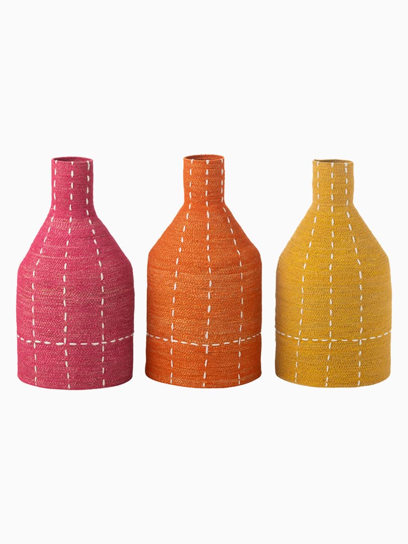 Vaso Bottiglia a Righe Puntini Giunco di Mare Assortimento di 3