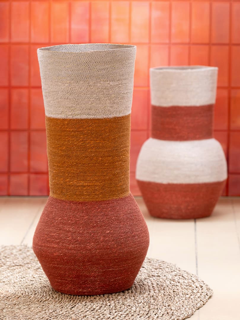 Vaso Righe Giunco di Mare Naturale e Terracotta