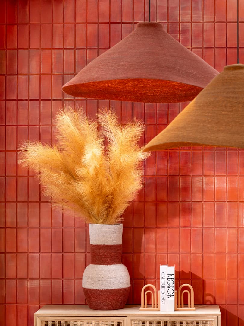 Vaso Righe Giunco di Mare Naturale e Terracotta