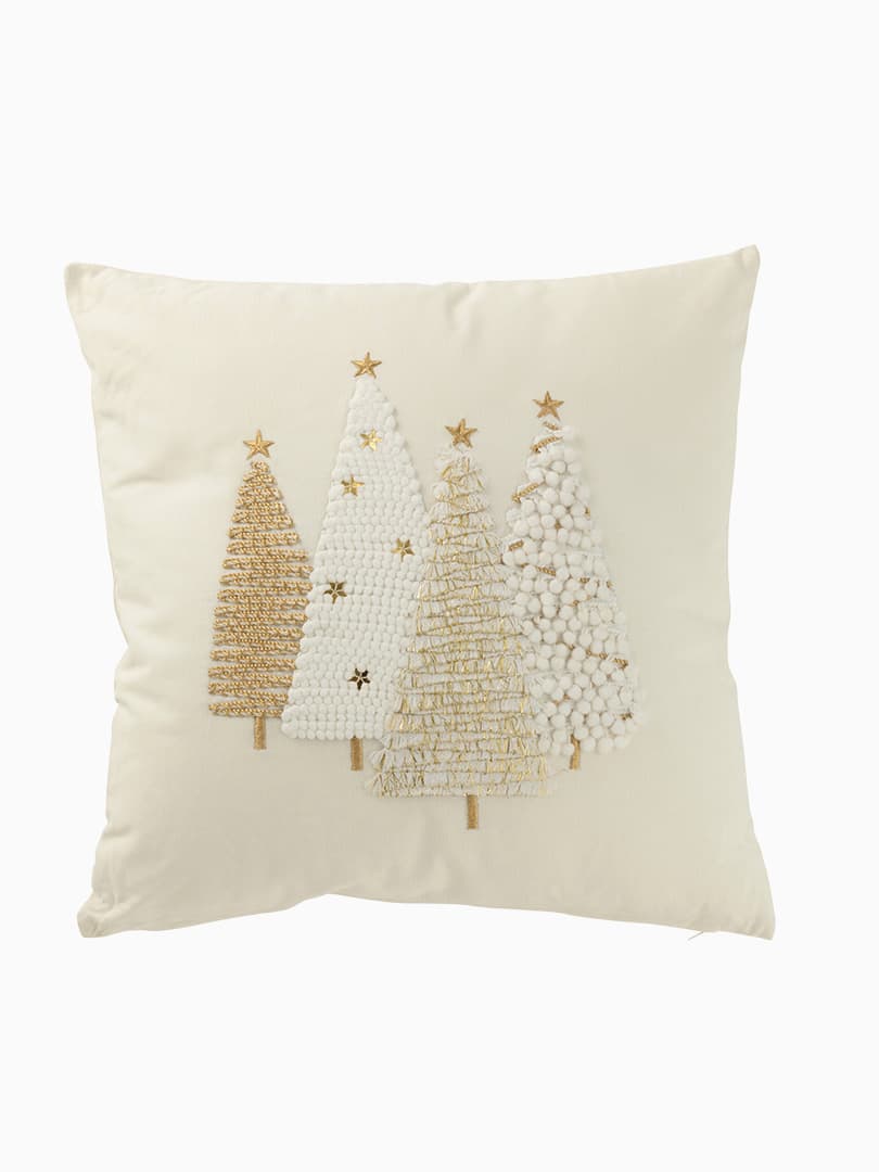 Cuscino Alberi di Natale Rilievo in Cotone Bianco e Oro 47122
