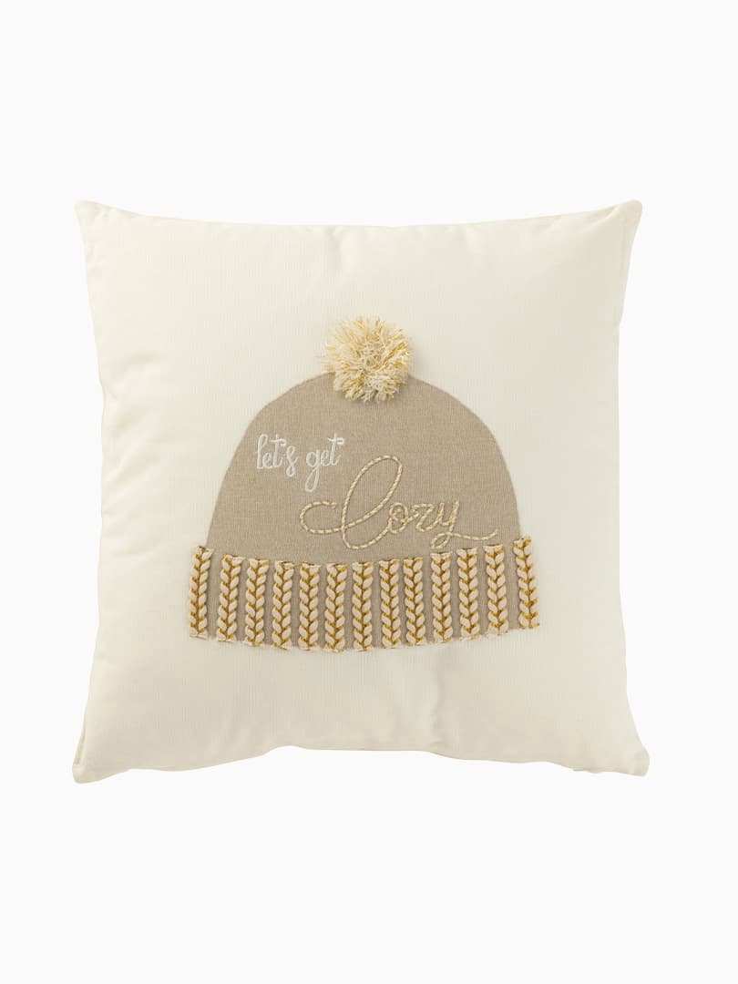 Cuscino Berretto Let's Get Cozy in Cotone Bianco e Beige