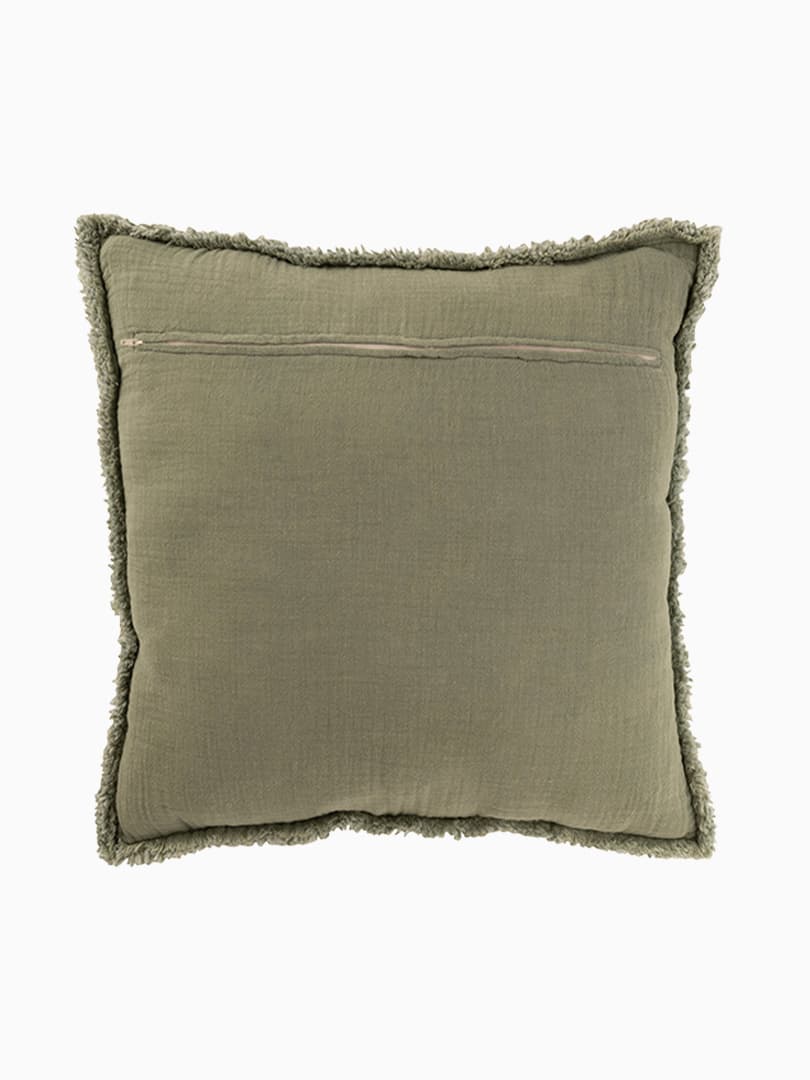 Cuscino con Bordo Sfilacciato in Cotone e Poliestere Verde Salvia