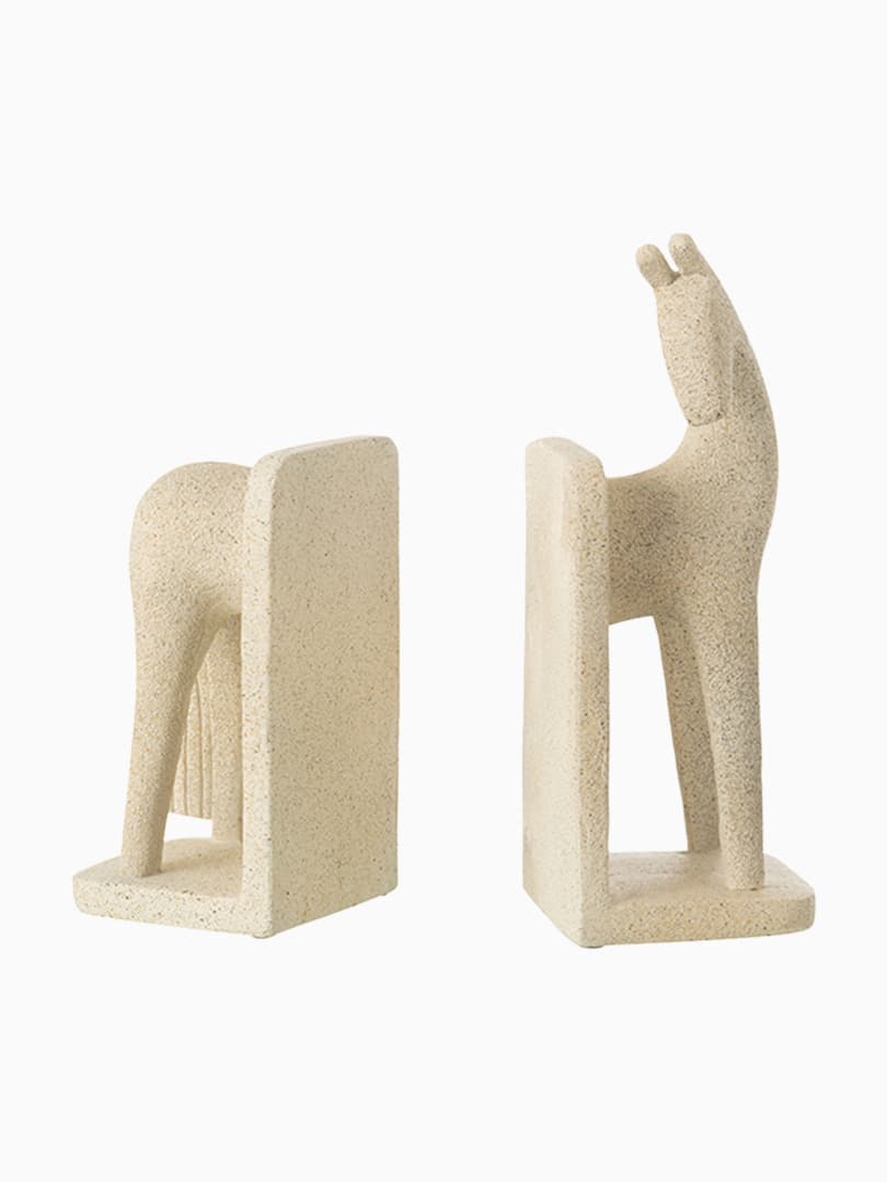 Fermalibri Cavallo Moderno Resina Beige set da 2 unità