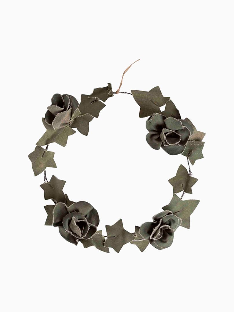 Ghirlanda Verde Edera e Rose in Cotone Riciclato