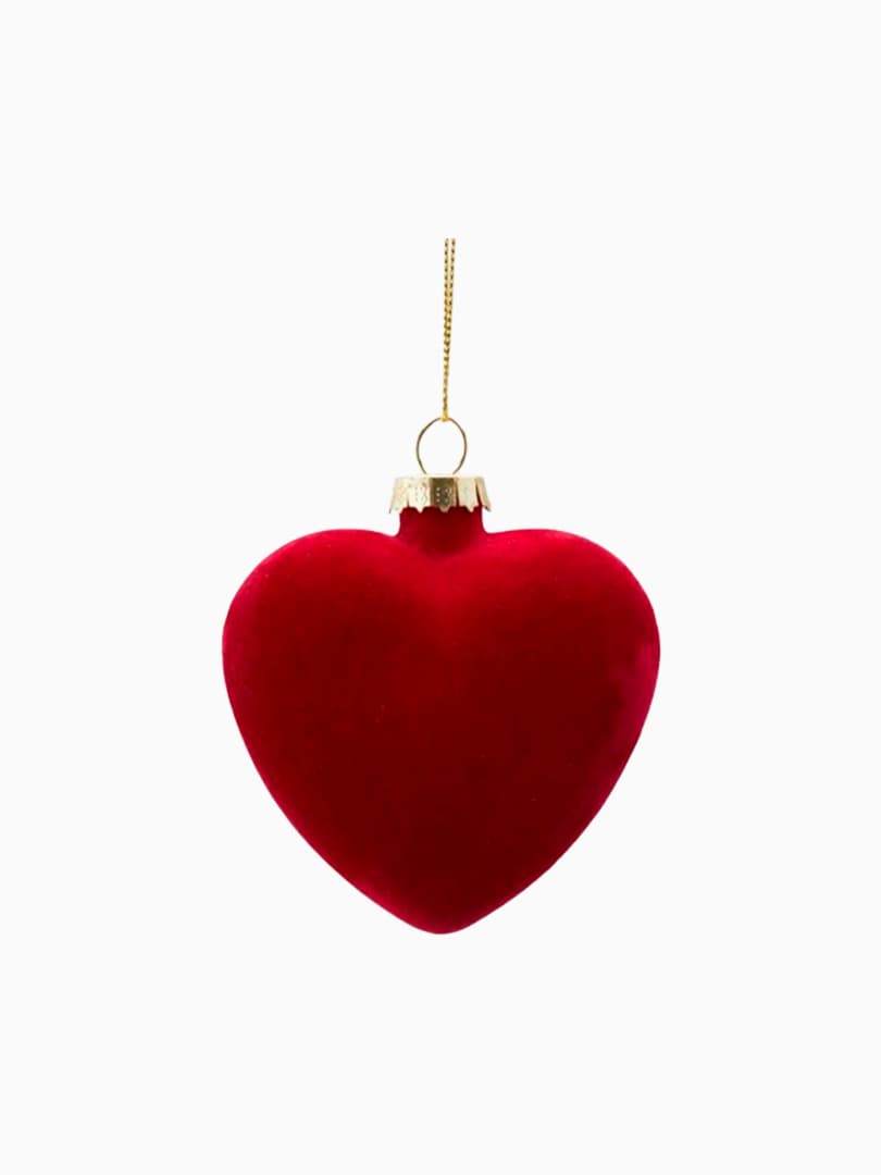 Pallina in Vetro Cuore Velluto Rosso