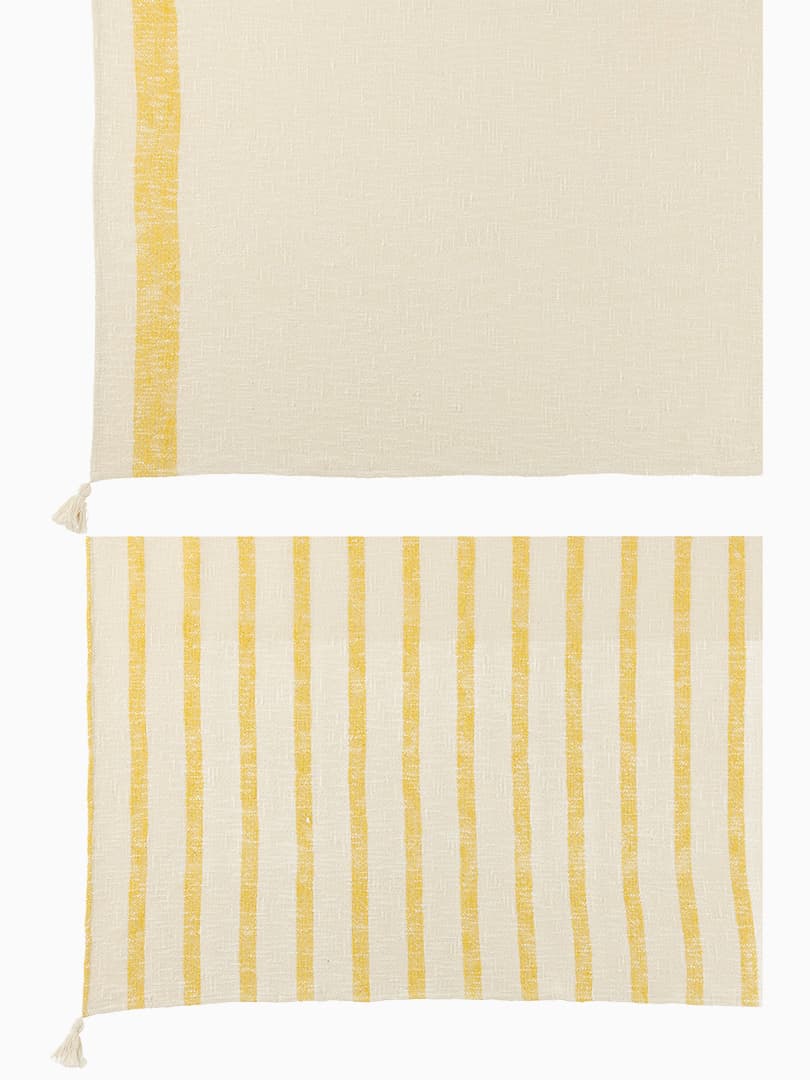 Plaid Righe + Nappe Cotone Bianco/Giallo Assortimento di 2