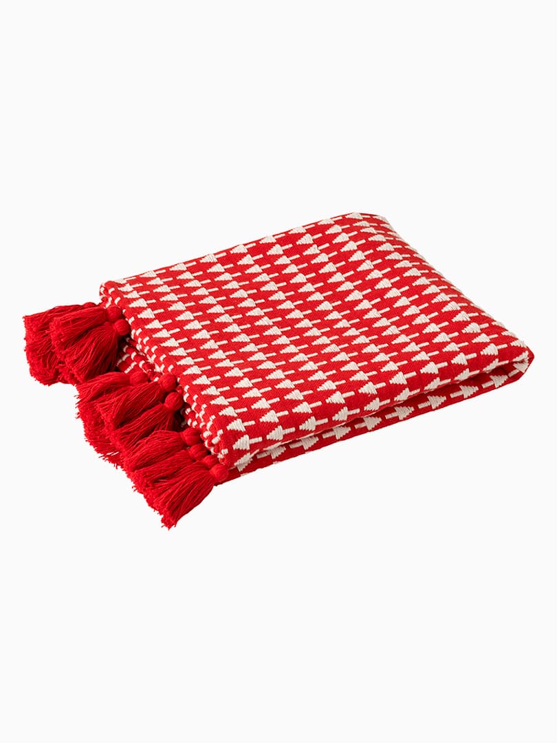 Plaid Rosso e Bianco con Nappe