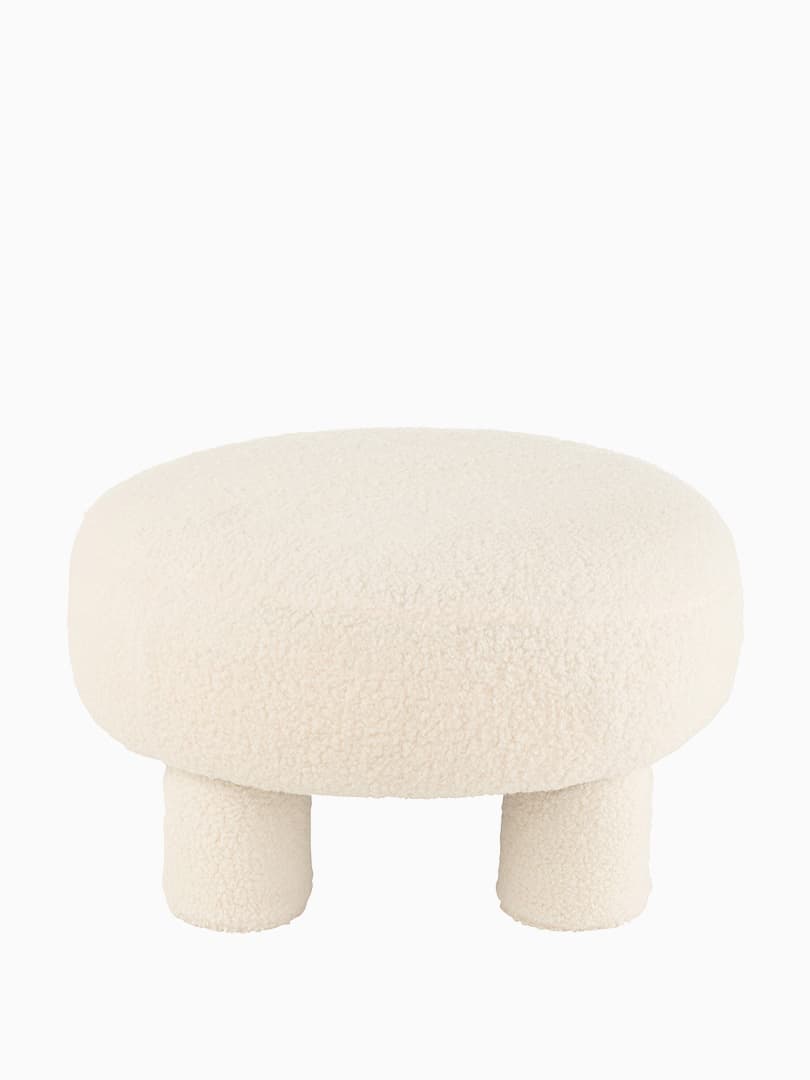 Pouf Rotondo Teddy Piedi Bouclé Bianco
