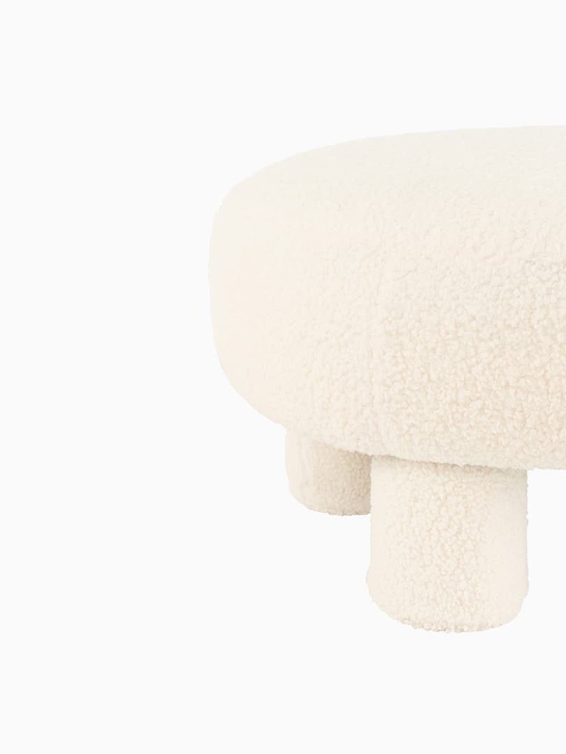 Pouf Rotondo Teddy Piedi Bouclé Bianco