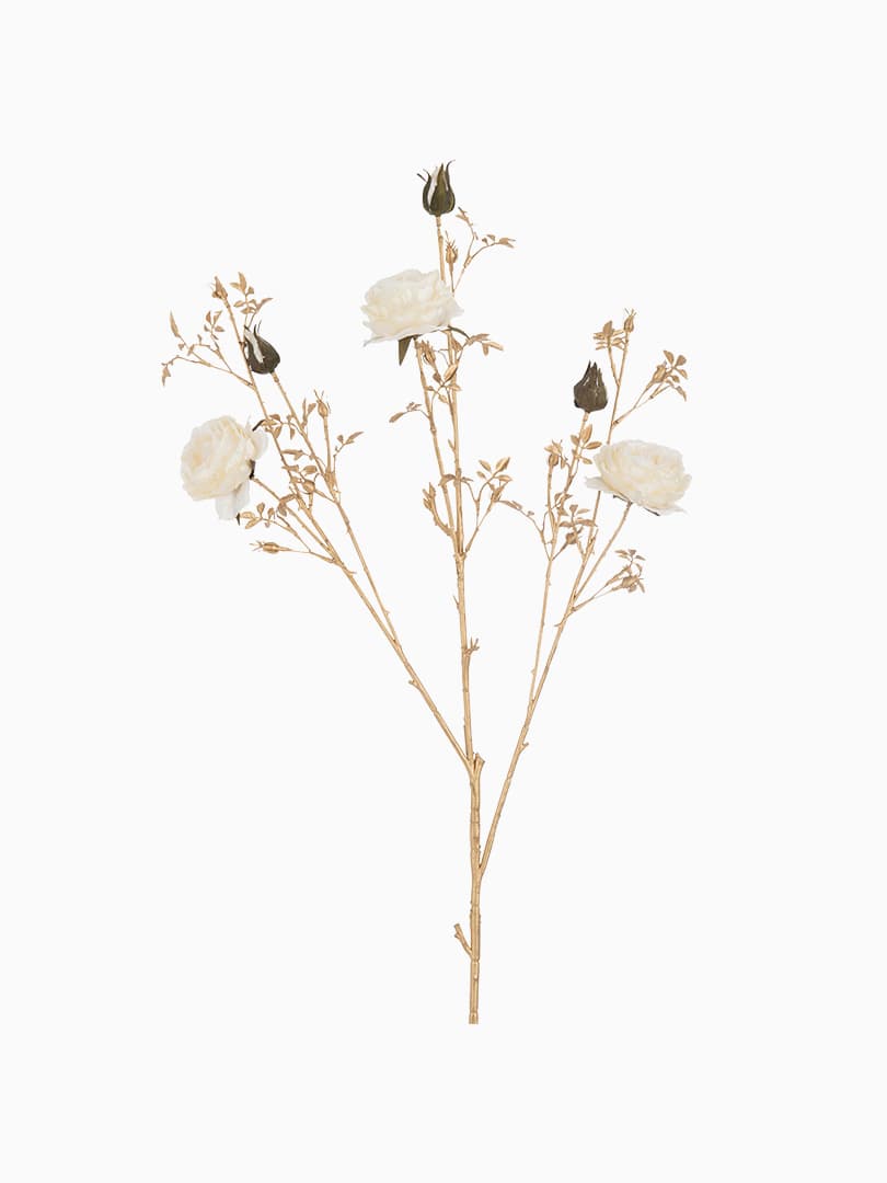  Rosaio 3 Fiori + Gemme Plastica Crema e Oro
