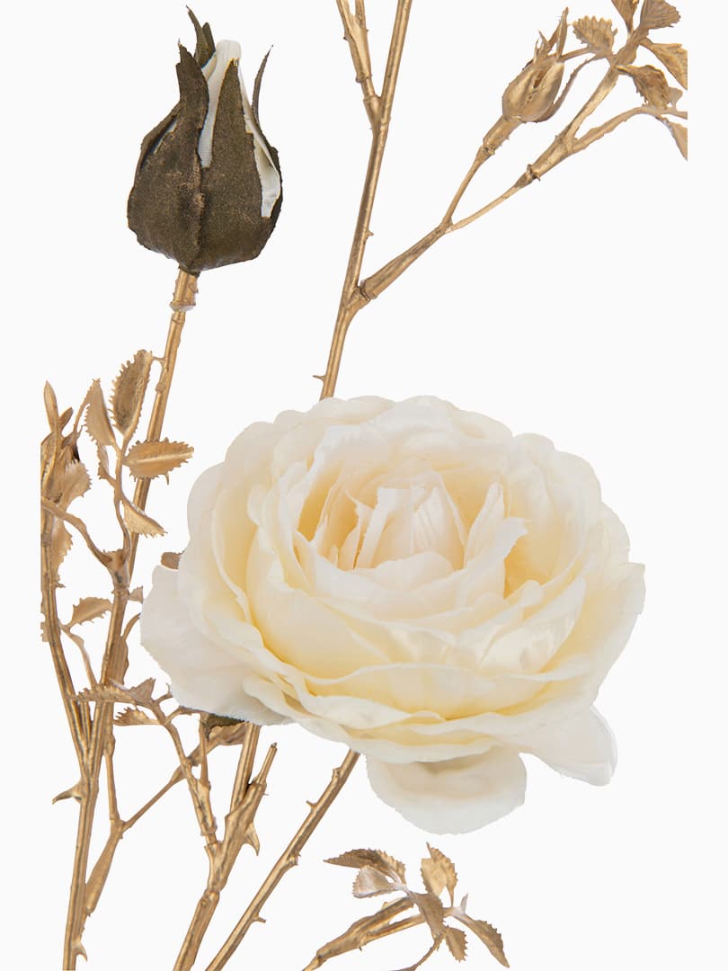  Rosaio 3 Fiori + Gemme Plastica Crema e Oro