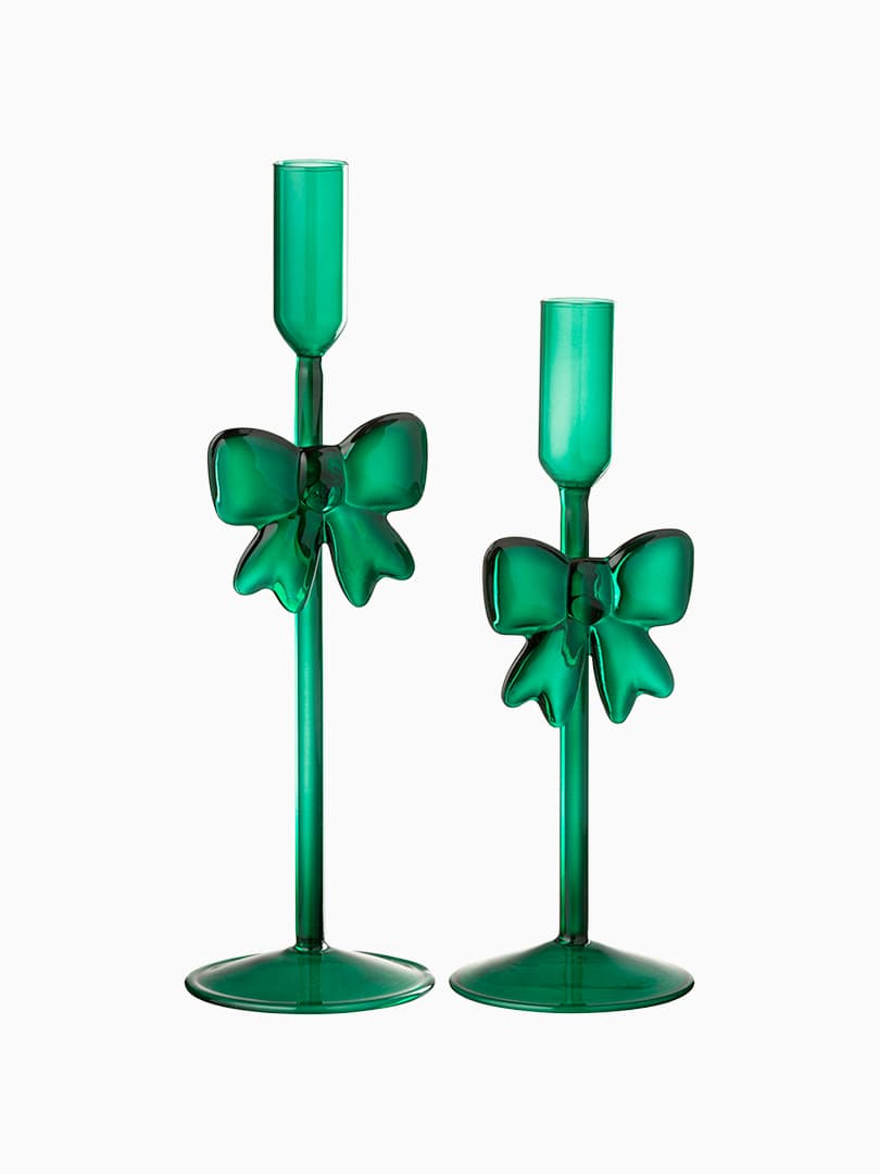 Set di 2 Candelieri in Vetro Verde