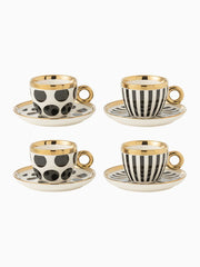 Set di 4 Tazze + Piattini Ceramica Mix