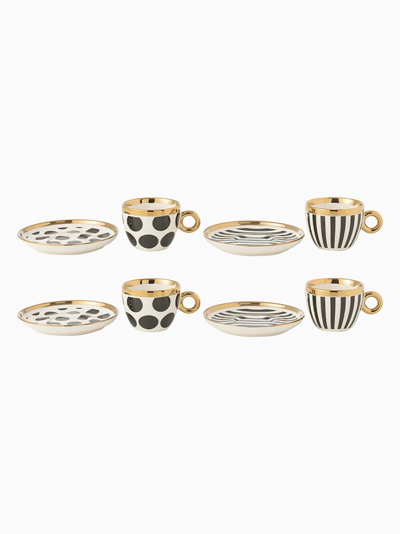 Set di 4 Tazze + Piattini Ceramica Mix