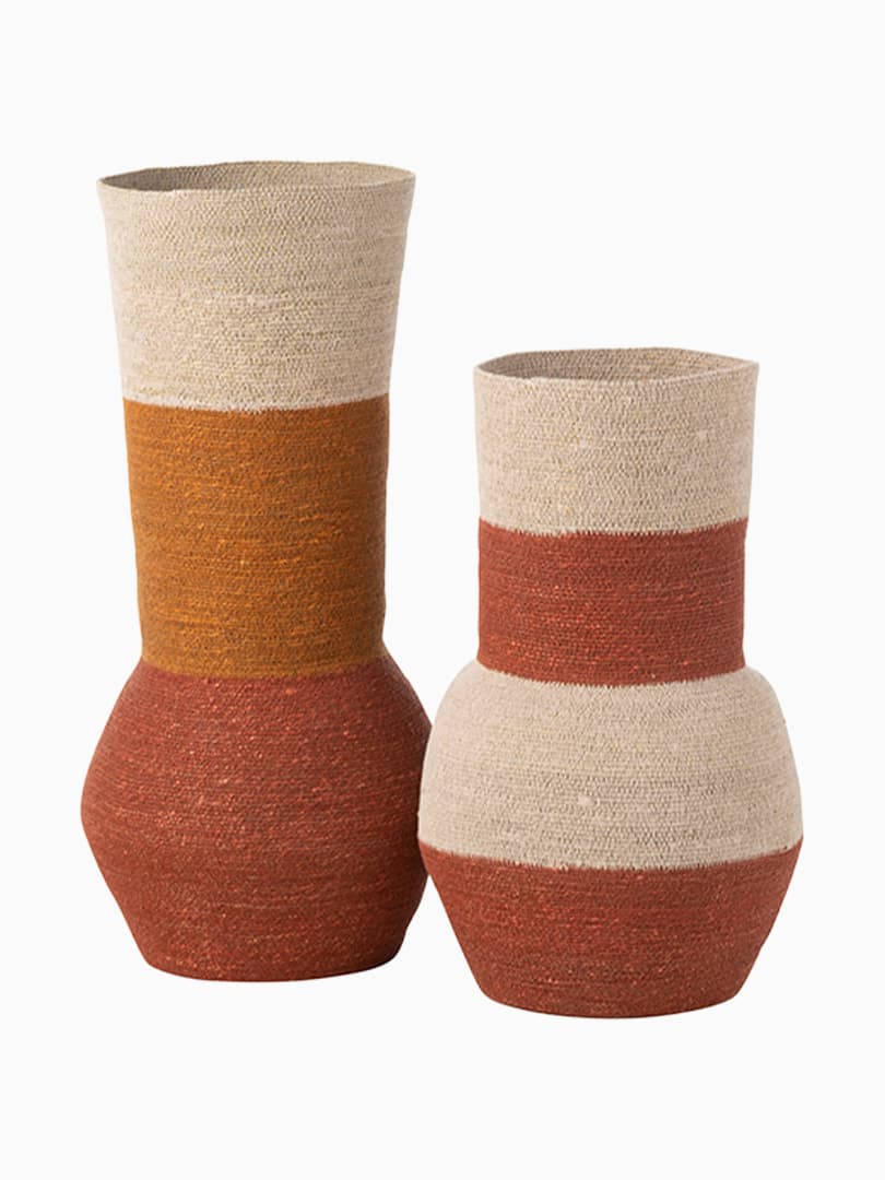 Vaso a Righe Giunco di Mare Naturale, Ruggine e Terracotta